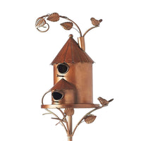 FeatherNest Metal Art Birdhouse on Garden Stake-Cylindrical house-State of Style