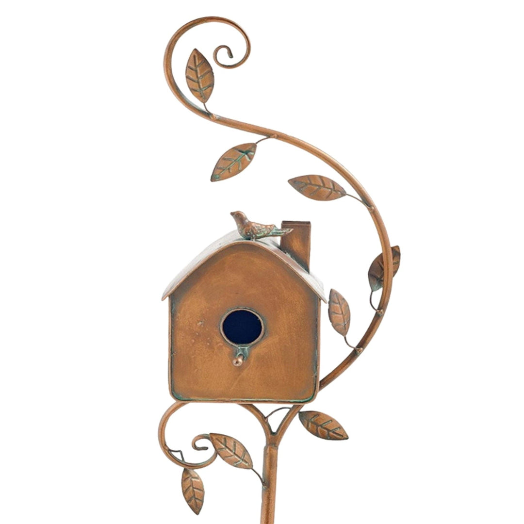 FeatherNest Metal Art Birdhouse on Garden Stake-House with chimney-State of Style
