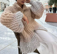 Festive Knitted Cardigan with Sequins - Viola-Blue-S-State of Style