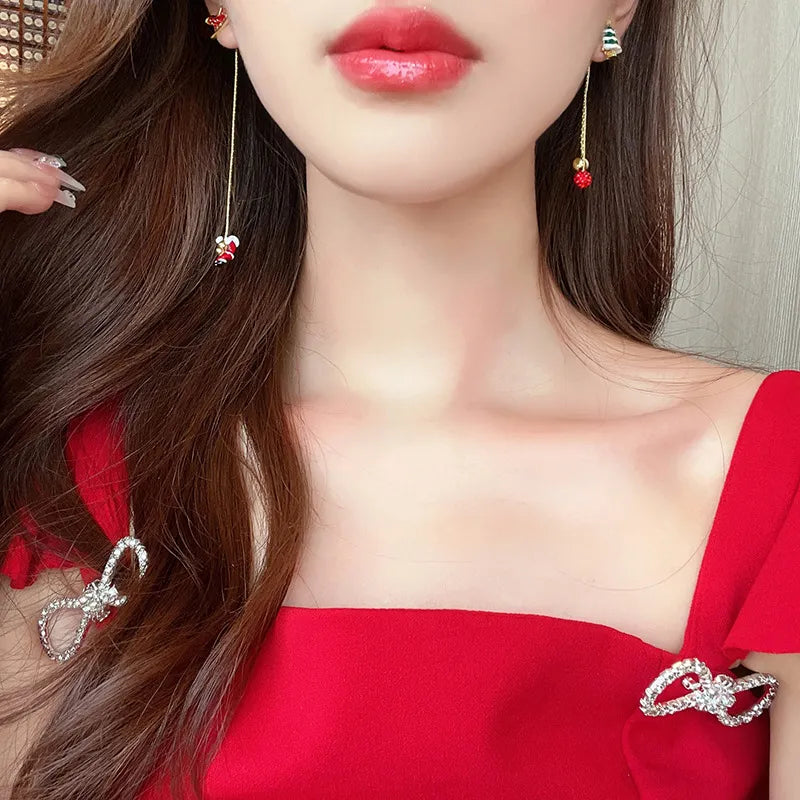 Festive Santa Tassel Earrings | Long Christmas Dangle Jewellery-CHRISTMAS TREE-State of Style