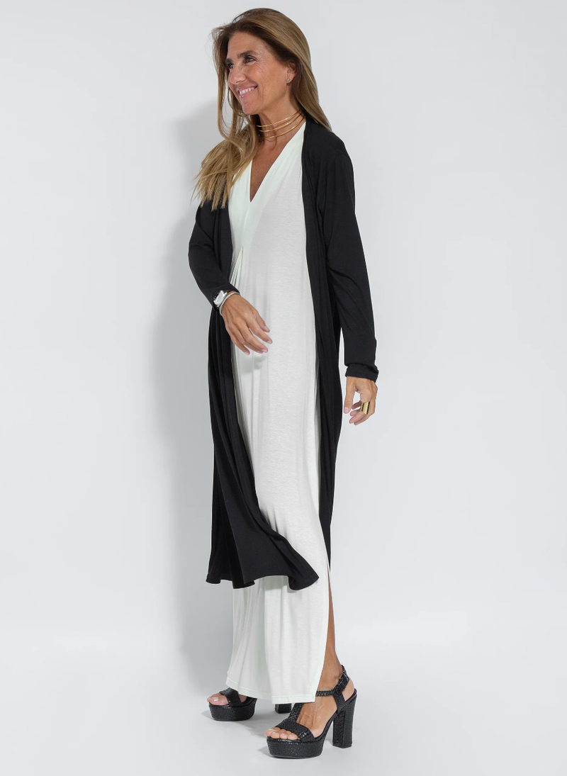 Figure-hugging dress with waistcoat – Valentina-White dress + vest in black-S-State of Style