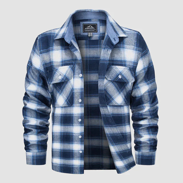 Flannel Lined Men's Shirt - Logan-Blue-White-XS-State of Style