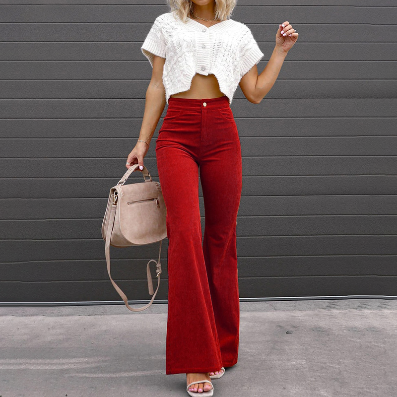 Flared Vogue Style Pants - Isabella-Carmine Red-S-State of Style