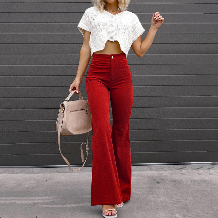 Flared Vogue Style Pants - Isabella-Carmine Red-S-State of Style
