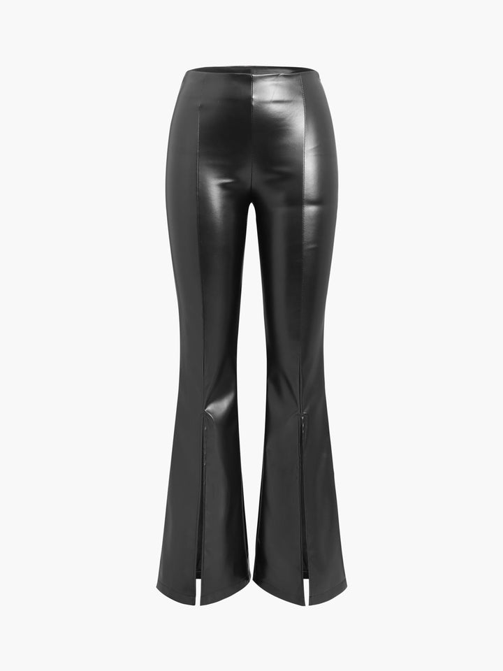 Flared Women's Pants in Faux Leather - Sofia-Black-XS-State of Style