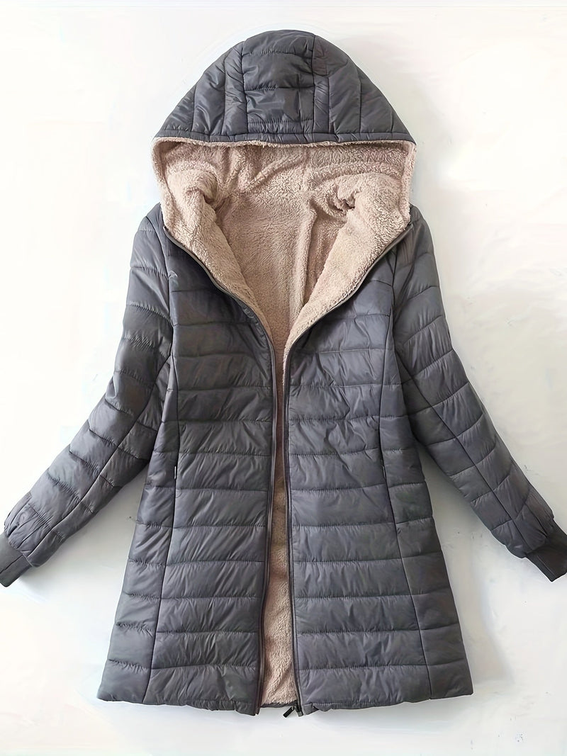 Fleece-Lined Women's Jacket with Zip - Eliza-Dark Grey-XS-State of Style