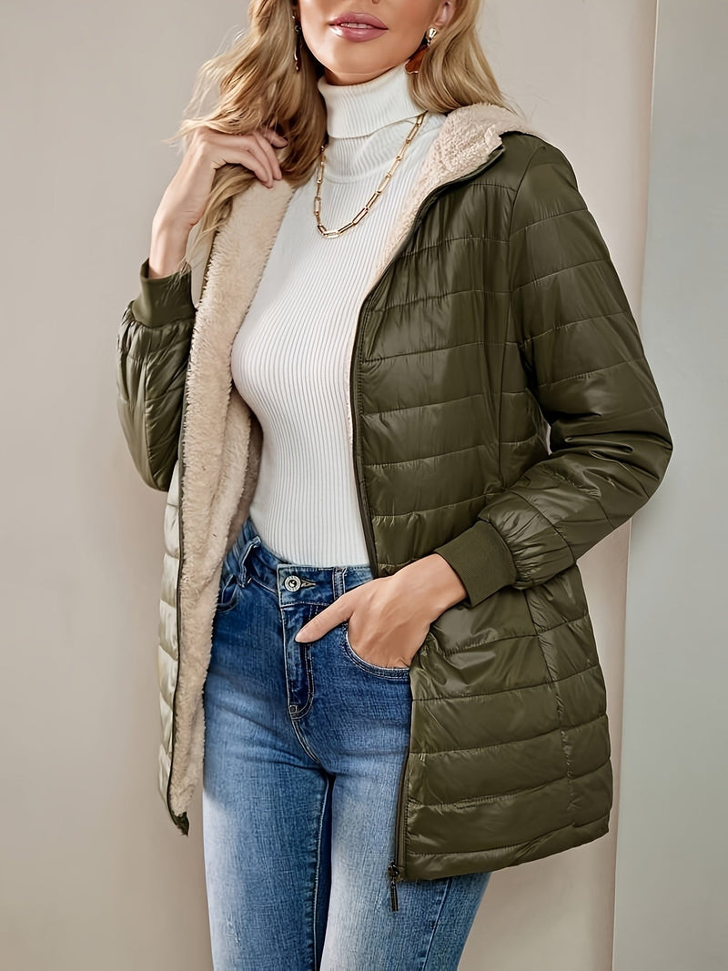 Fleece-Lined Women's Jacket with Zip - Eliza-Olive-XS-State of Style