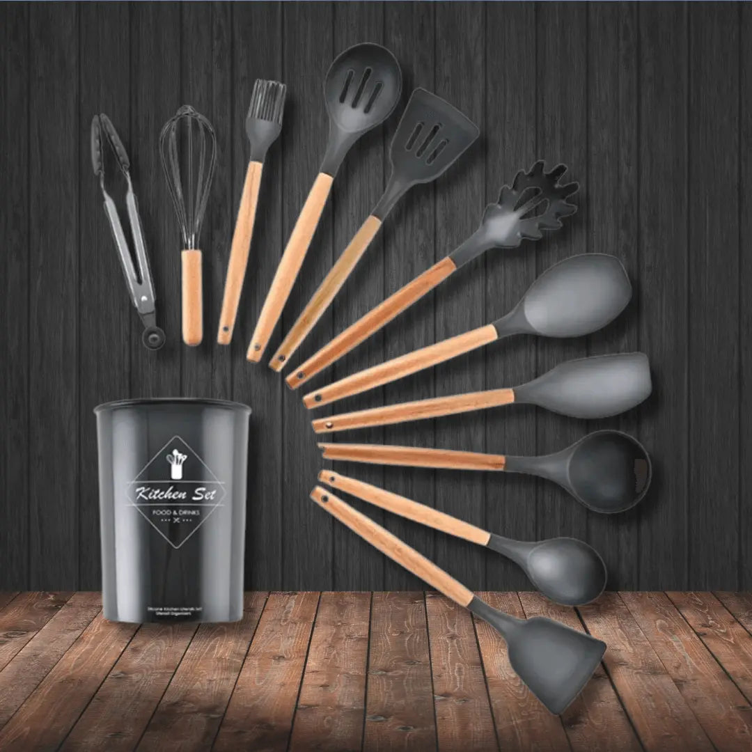 FlexiChef Silicone Kitchen Utensil Set-Black-State of Style