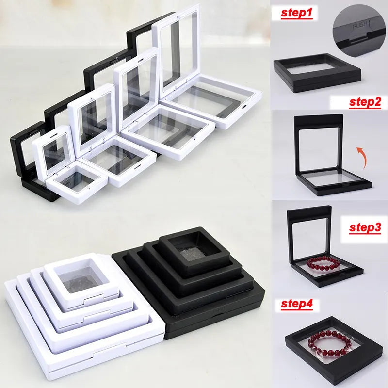 Floating Jewellery Display Boxes | 10-Piece Set-BLACK-7 X 7 CM-State of Style