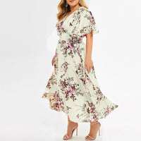 Floral Chiffon Plus Size Dress-Pink-L-State of Style