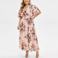 Floral Chiffon Plus Size Dress-Pink-L-State of Style