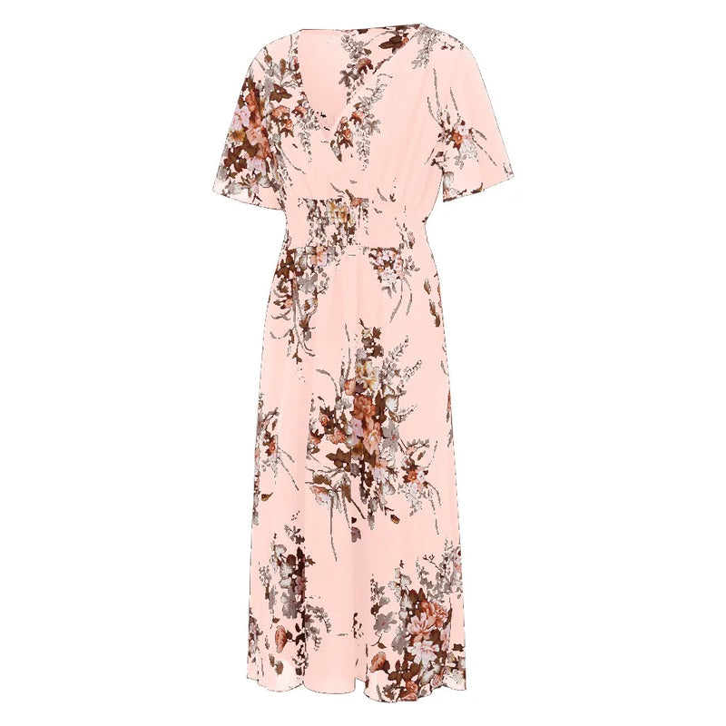 Floral Chiffon Plus Size Dress-Pink-L-State of Style