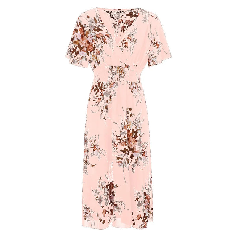 Floral Chiffon Plus Size Dress-Pink-L-State of Style