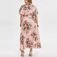 Floral Chiffon Plus Size Dress-Pink-L-State of Style