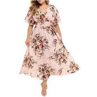 Floral Chiffon Plus Size Dress-Pink-L-State of Style