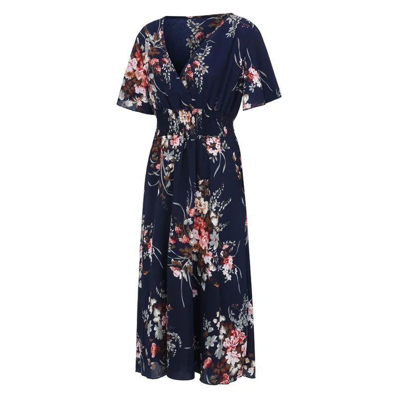 Floral Chiffon Plus Size Dress-Pink-L-State of Style