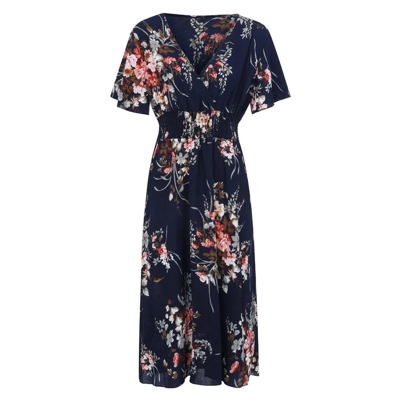 Floral Chiffon Plus Size Dress-Pink-L-State of Style
