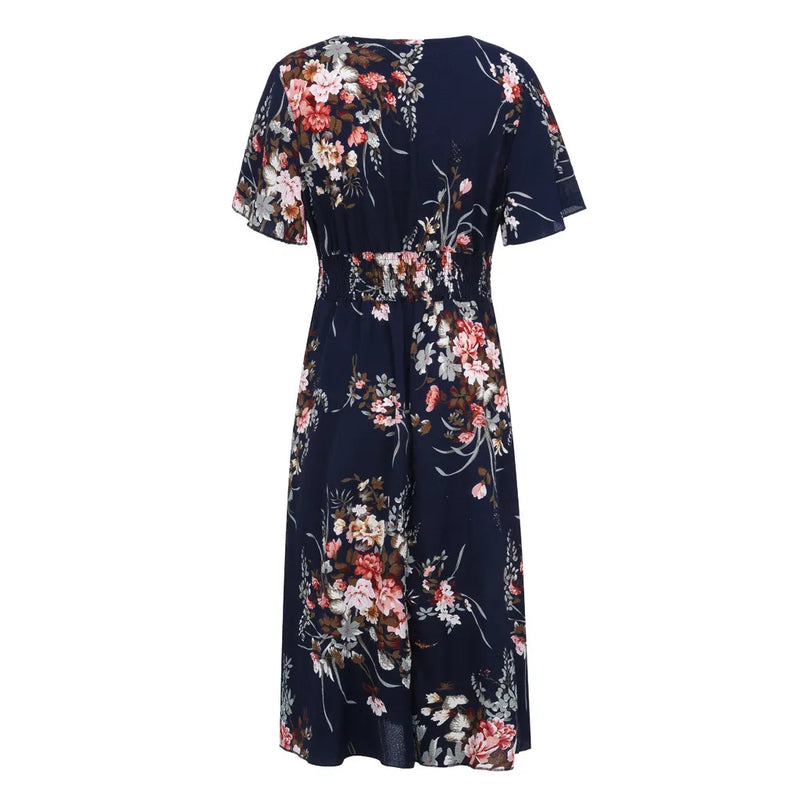 Floral Chiffon Plus Size Dress-Pink-L-State of Style