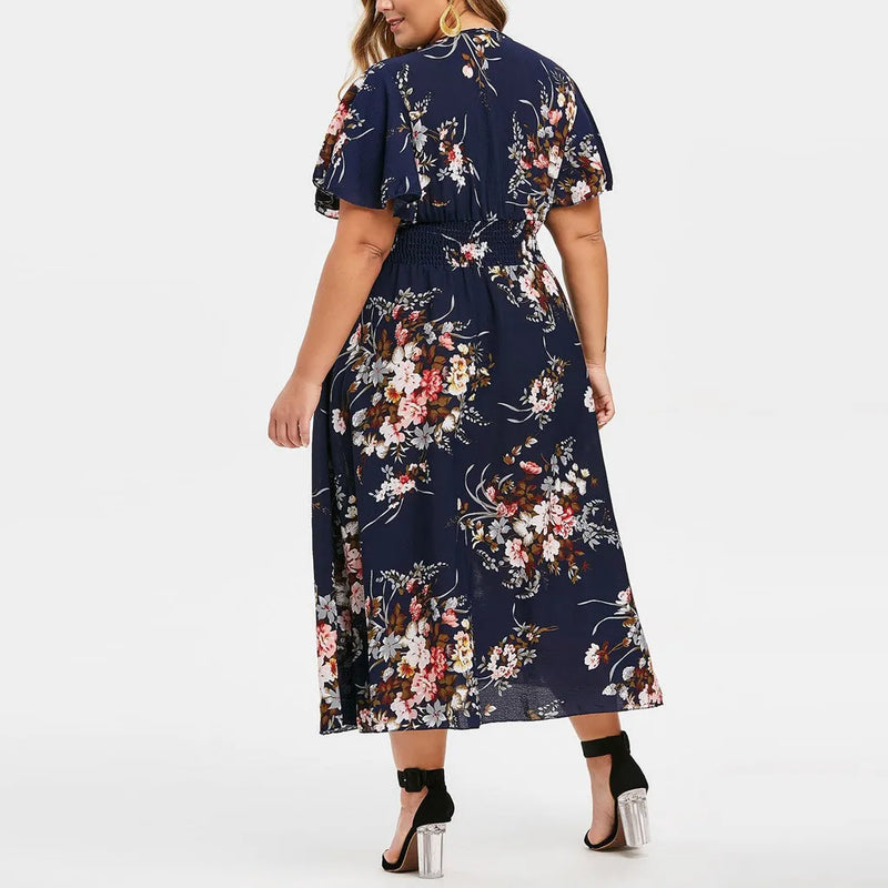 Floral Chiffon Plus Size Dress-Pink-L-State of Style