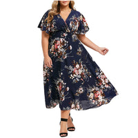Floral Chiffon Plus Size Dress-Pink-L-State of Style