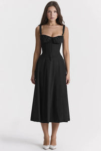 Floral Maxi Dress with Waist Detail - Fleur-Black-S-State of Style