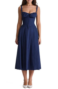 Floral Maxi Dress with Waist Detail - Fleur-Navy Blue-S-State of Style