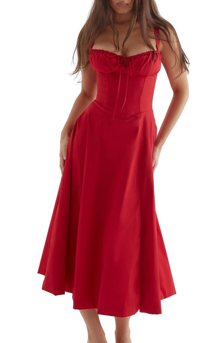 Floral Maxi Dress with Waist Detail - Fleur-Red-S-State of Style
