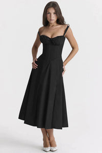 Floral Maxi Dress with Waist Detail - Fleur-Rose Blossom-S-State of Style