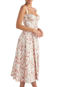 Floral Maxi Dress with Waist Detail - Fleur-Rose Blossom-S-State of Style