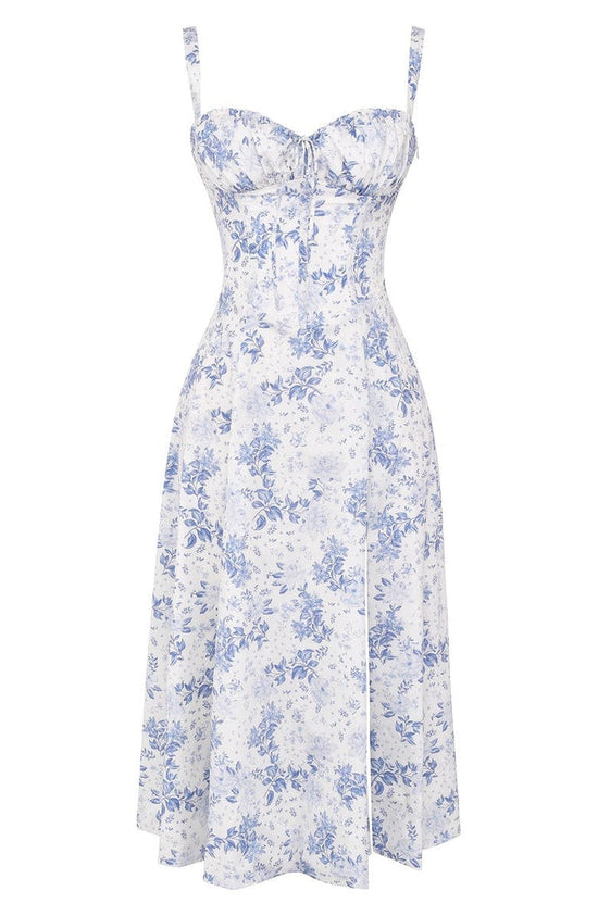 Floral Maxi Dress with Waist Detail - Fleur-Rose Blossom-S-State of Style