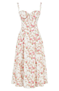 Floral Maxi Dress with Waist Detail - Fleur-Rose Blossom-S-State of Style