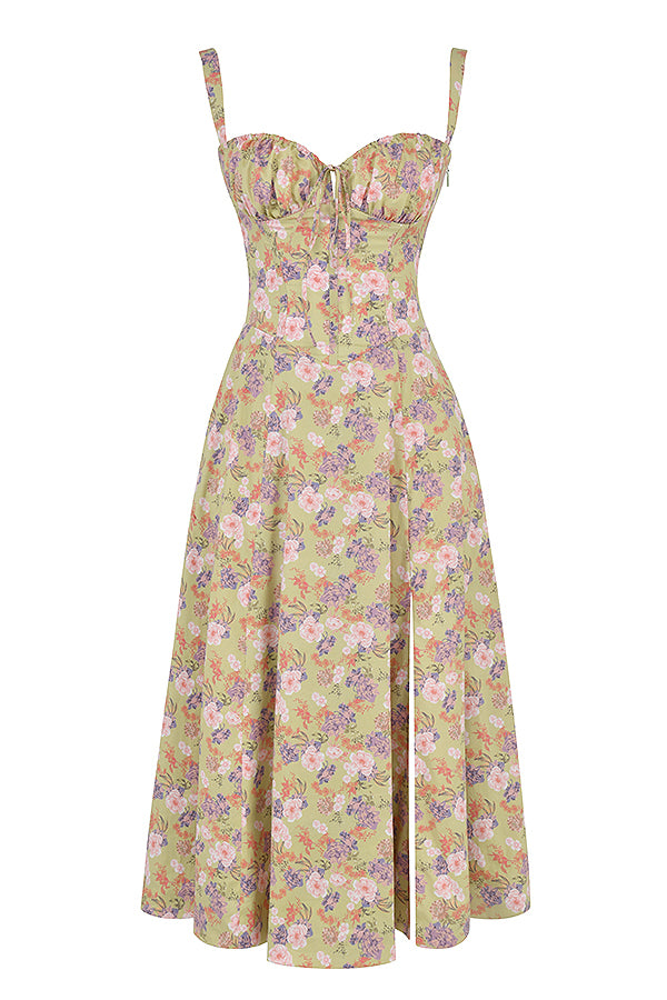 Floral Maxi Dress with Waist Detail - Fleur-Yellow Print-S-State of Style