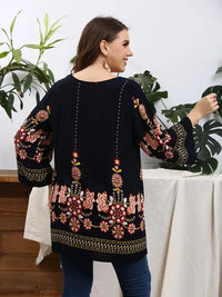 Floral Print Oversized Tunic Top-Black-L-State of Style