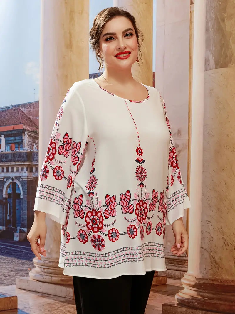 Floral Print Oversized Tunic Top-Black-L-State of Style
