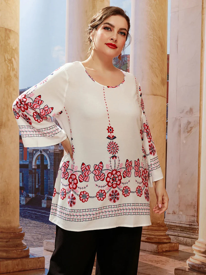Floral Print Oversized Tunic Top-Black-L-State of Style