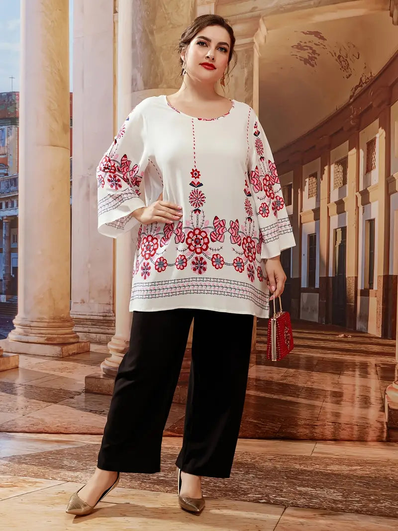 Floral Print Oversized Tunic Top-Black-L-State of Style