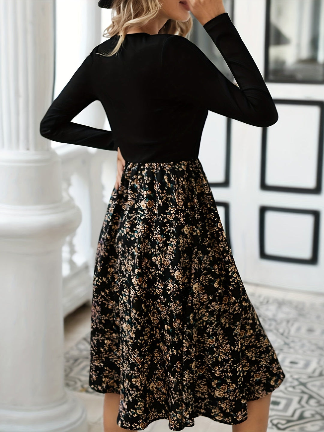 Floral Print V-Neck Long Sleeve Dress - Lilith-XS-State of Style