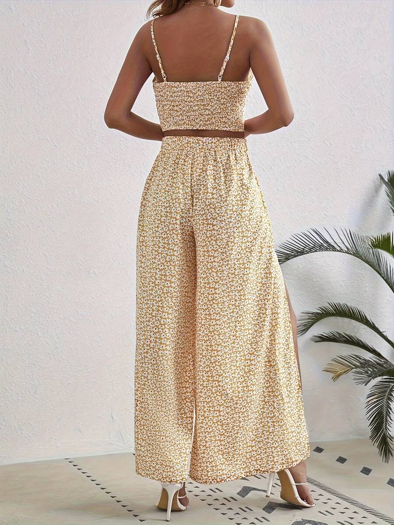 Floral Spaghetti Strap Two-Piece Set | Stylish & Comfortable-Black-M-State of Style