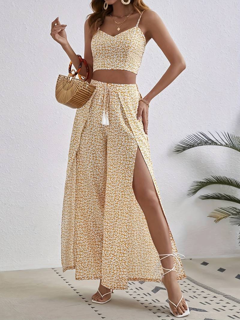 Floral Spaghetti Strap Two-Piece Set | Stylish & Comfortable-Yellow-M-State of Style