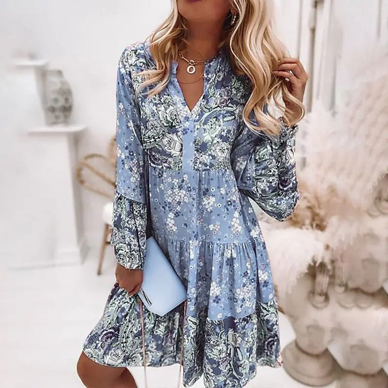 Floral Summer Dress | Elegant & Breezy-Blue-S-State of Style