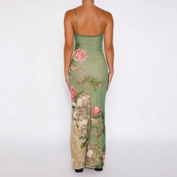 Floral summer maxi dress with V-neck and spaghetti straps - Alina-Blue-S-State of Style