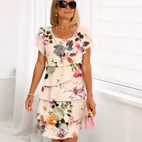 Floral waterfall summer dress with adjustable straps – Leona-Beige-S-State of Style