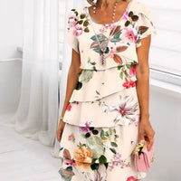 Floral waterfall summer dress with adjustable straps – Leona-Beige-S-State of Style