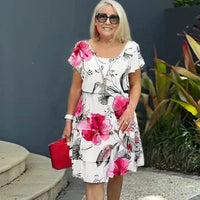 Floral waterfall summer dress with adjustable straps – Leona-Beige-S-State of Style