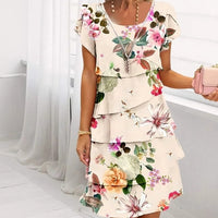 Floral waterfall summer dress with adjustable straps – Leona-Beige-S-State of Style