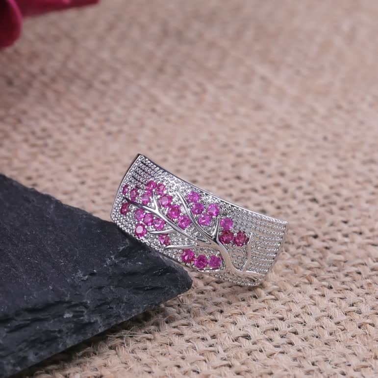 Flower Design Women's Ring | Elegant Floral Jewellery-Green-5-State of Style