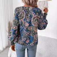 Flower print women's blouse with V-neck & lantern sleeves – Malina-S-State of Style