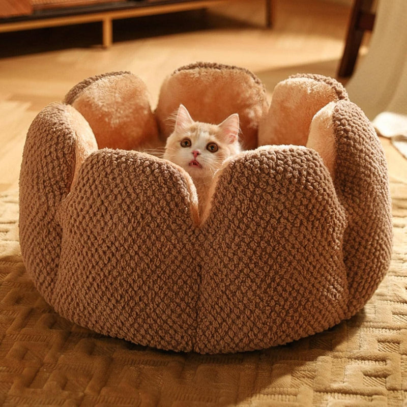 Flower-Shaped Pet Bed - PetBloom-Brown-S (40 cm)-State of Style