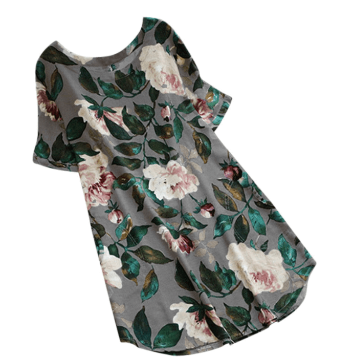 Flowered summer casual dress with short sleeves for women – Malina-White-S-State of Style