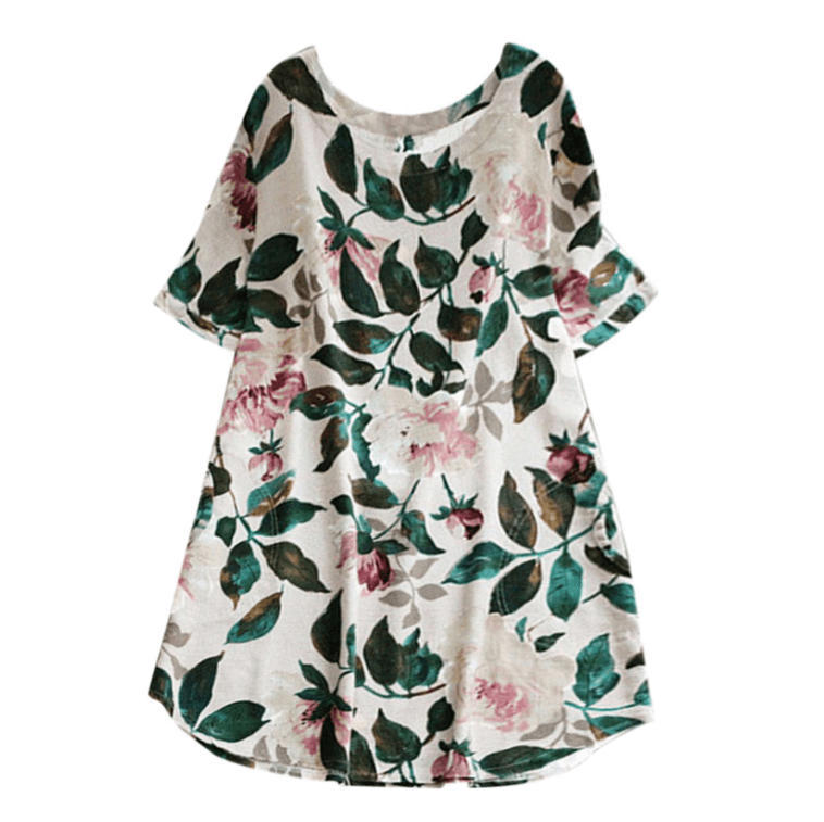 Flowered summer casual dress with short sleeves for women – Malina-White-S-State of Style